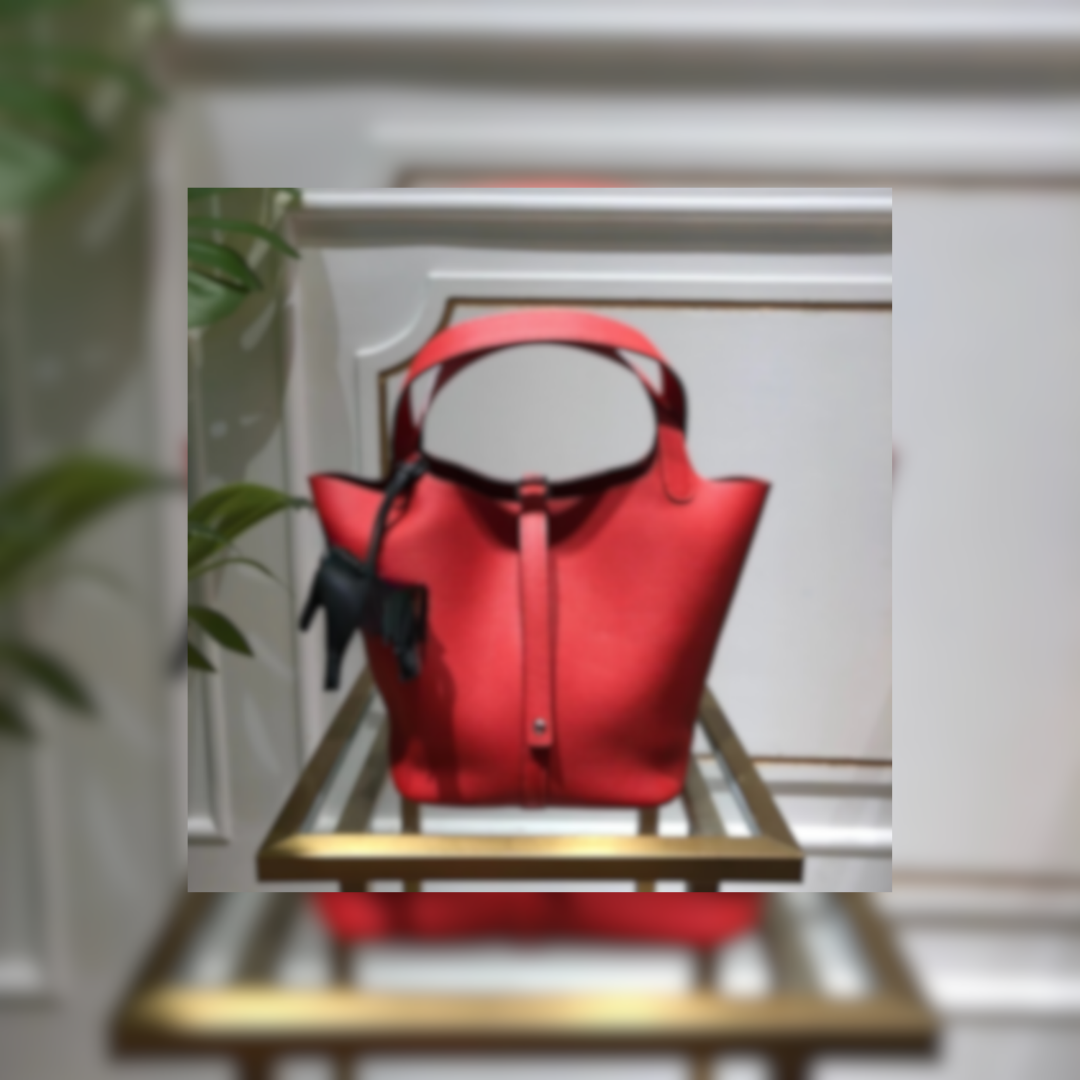 Bucket Bag with Strap Closure in Leather, 22cm