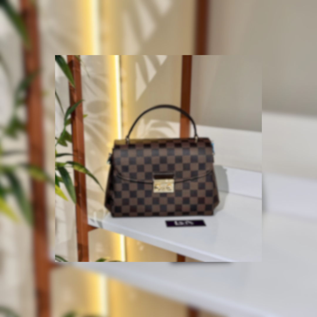 Check Canvas Shoulder Bag in Brown, 25cm